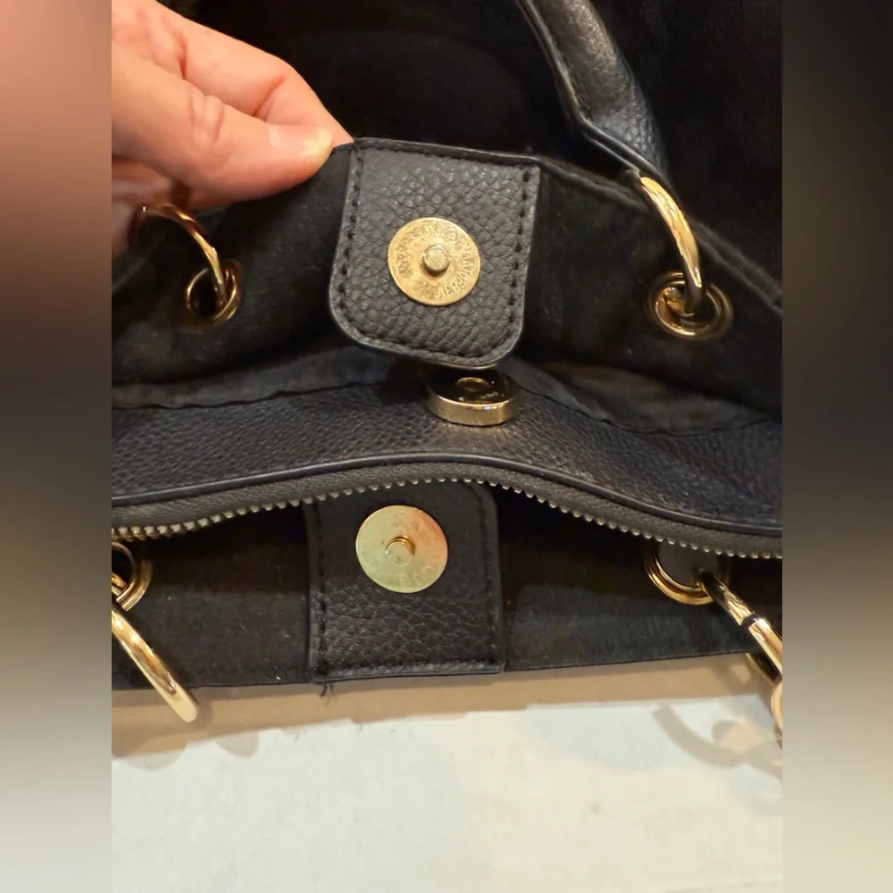 Andrew Marc/Marc New York Small Crossbody Black Bag W/Gold Accents‎ Exude Luxury